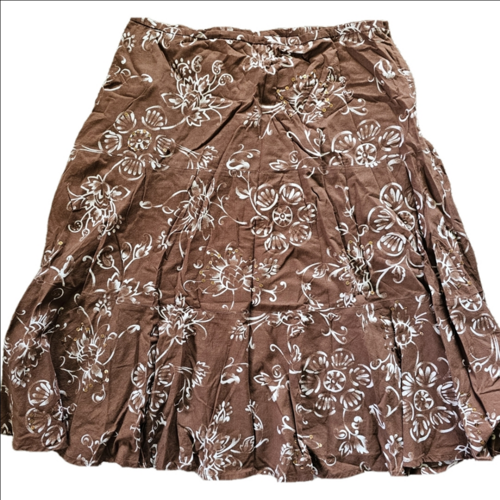 George Skirt Size 12 Aline Brown White Floral Sweet Skirt EUC - Picture 3 of 7